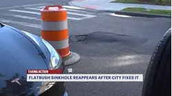 'It was just patched up' Sinkhole in Flatbush reappears after being fixed by the city