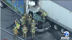 Truck driver rescued after violent 10 Fwy crash shuts down eastbound lanes in Baldwin Park