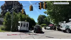 Vehicle slams into bus forcing it into pole at busy Torrington intersection
