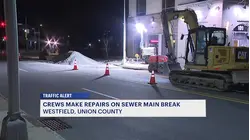 Overnight sewer main break disrupts traffic near Westfield train station
