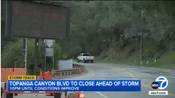 Topanga Canyon Boulevard to close Thursday night due to storm