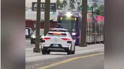 Waymo Car Seen Driving on Light Rail Train Tracks in Phoenix