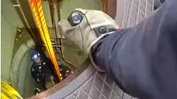 Video: First responders drop into manhole cover to rescue worker