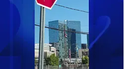 American flag catches fire on power lines at WWE headquarters in Stamford