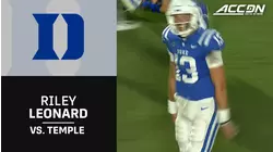9-2 Duke Riley Leonard Highlights vs. Temple