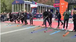 Ceremonial blue line painted in Central Park ahead of marathon