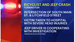 Bicyclist suffers critical head injuries after crash with SUV in Torrington