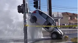 Car Crashes Into Fire Hydrant, Water Lifts Vehicle Into the Air