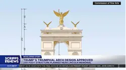 Trump's 'triumphal arch' moves forward, losing gold lions and height