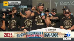 Dodger pitcher Clayton Kershaw says thank you to fans at rally