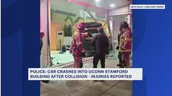 Car crashes into Stamford UConn building