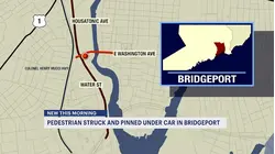 Pedestrian pinned under car in Bridgeport crash
