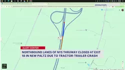 Northbound Thruway lanes closed in New Paltz after tractor-trailer rollover