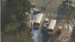 Chopper 6 over crash involving school bus in Burlington County