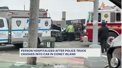 Person hospitalized after NYPD truck collides with car in Coney Island