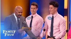 Fill in the BLANK. The cow BLANKED the farmer! | Family Feud