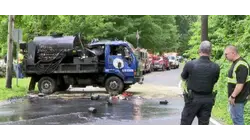 Round Hill Road in Greenwich reopens following seal coating truck crash