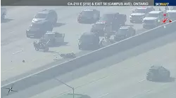 Motorcycle chase ends in violent crash on 210 Freeway in Ontario, all Eastbound lanes shut down