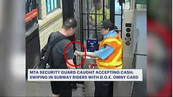 Subway station guard caught on video tapping customers with OMNY in exchange for cash