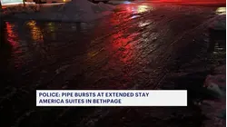 Pipe burst floods inside and outside of Bethpage hotel