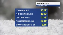 SNOW TOTALS: Heavy snow adds up across Brooklyn with several neighborhoods reporting double-digit accumulations