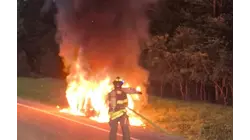 Firefighters battle vehicle fire on northbound Merritt Parkway in Fairfield