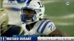 Duke RB Mataeo Durant Scores Twice On Georgia Tech