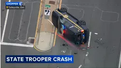 Delaware state trooper vehicle overturned in crash in Talleyville, New Castle County