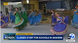 Edison Elementary in Anaheim brings out student ballet folklórico group for first day of school