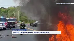 Car erupts in flames after crashing into hydrant in Wilton