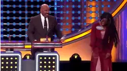 Steve Harvey tells Christol, "I can't believe you finally got one answer right!" | Family Feud