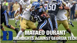 Duke RB Mataeo Durant Highlights Against Georgia Tech