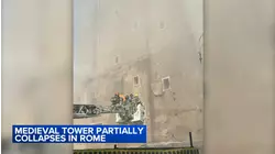 Italian medieval tower partially collapses, trapping worker