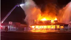 Abandoned building destroyed by fire in central Fresno