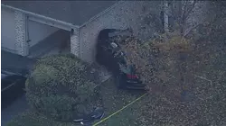 Burbank crash closes roadway, sends car into home, video shows