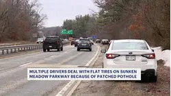 Massive pothole on Sunken Meadow Parkway leaves drivers with flat tires