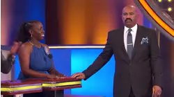 Steve Harvey tells Ah'Shirae, "You're going to hell for that answer!" | Family Feud