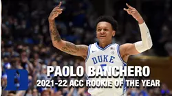 Duke's Paolo Banchero Named 2021-22 ACC Men's Basketball Rookie Of The Year