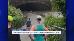 'I had to hold myself to a rail.' Runners wade through waist-high floodwaters during Paramus half marathon