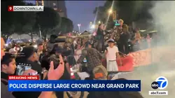 LAPD disperses large 'unorderly' crowd in downtown LA; Waymo car damaged, police say