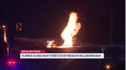 Burning power lines close Millstone River Road in Hillsborough