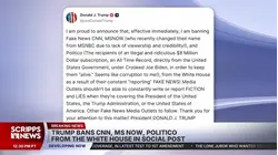 Trump says he will ban CNN, MSNOW and Politico from the White House