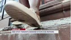 Residents frustrated as damaged staircase remains unrepaired at Bed-Stuy brownstone
