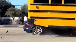 Video: Sports Car Drives Directly Underneath a School Bus