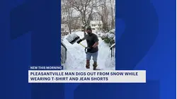 Pleasantville man brings smiles by clearing snow in T-shirt and shorts
