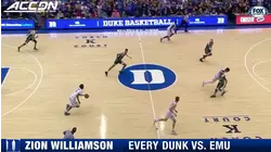 Every Zion Williamson Dunk In Duke Win vs. Eastern Michigan
