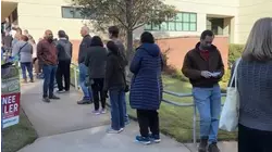People line up for early voting at Cary polling place