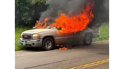Pickup truck bursts into flames near Shelton supermarket