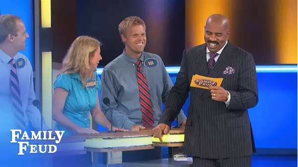 Family Feud contestants reacting to a shocking revelation