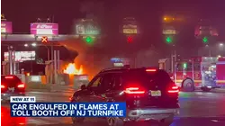 Car engulfed in flames at tollbooth off NJ Turnpike
